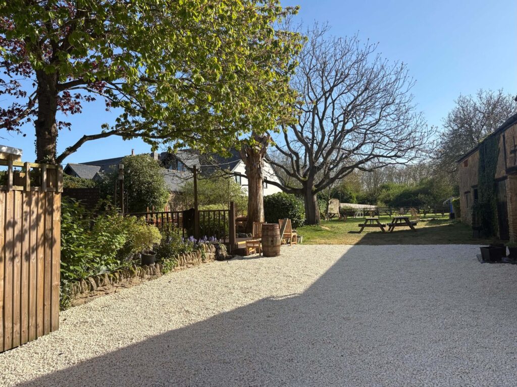 The gravel path into the beer garden